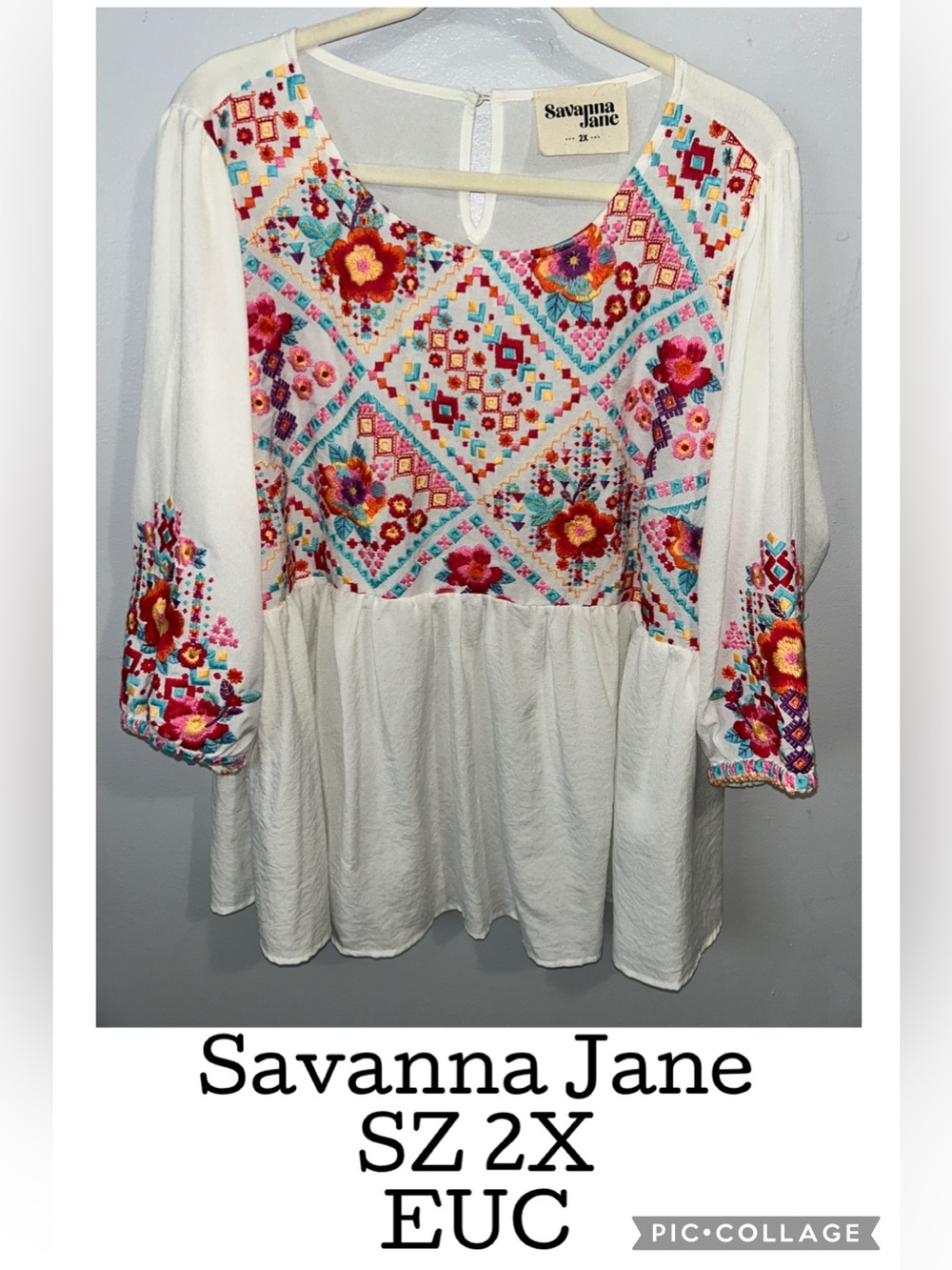 Savanna Jane Embroidered Top sz 2X. EUC
